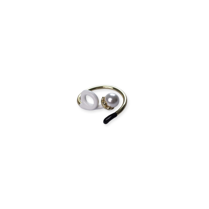 FOLKIE čierno-biely prsteň s perličkou