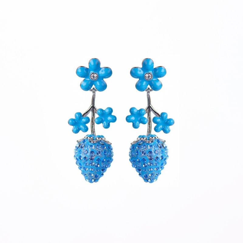Earrings blue strawberry with flowers