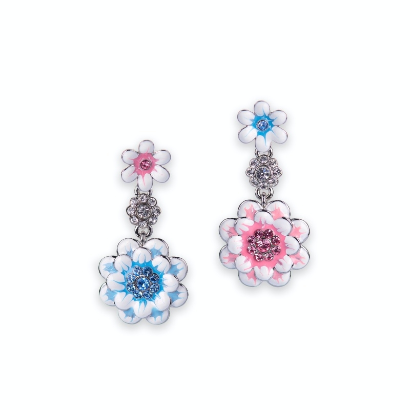 Pastel pink-blue peony earrings