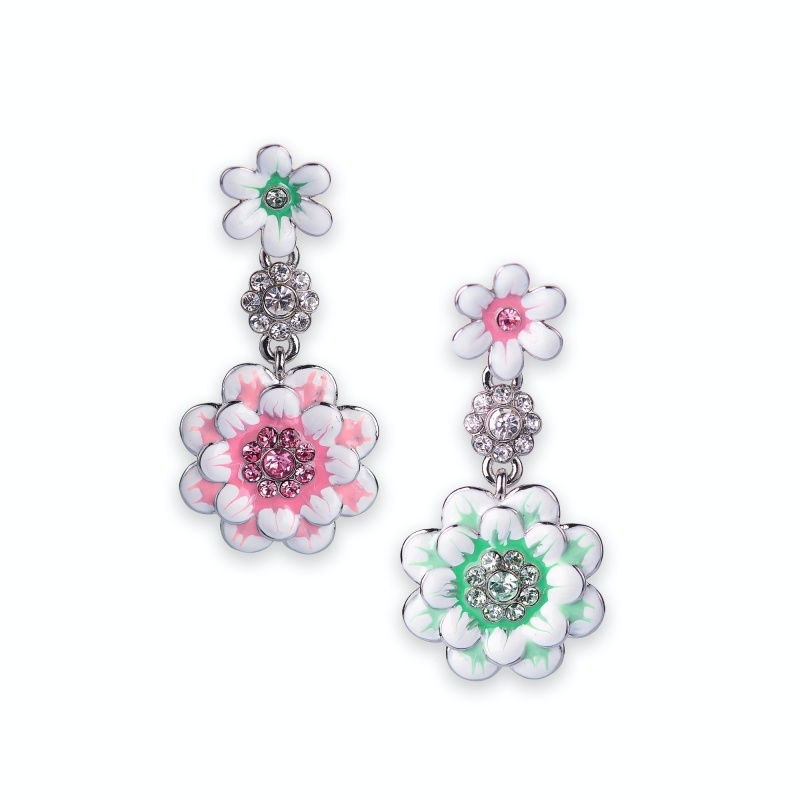 Pastel pink-green peony earrings