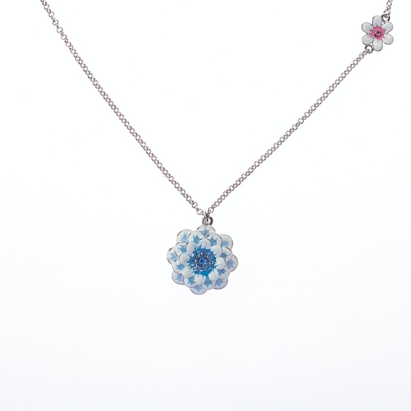 Pendant with chain blue-white peony