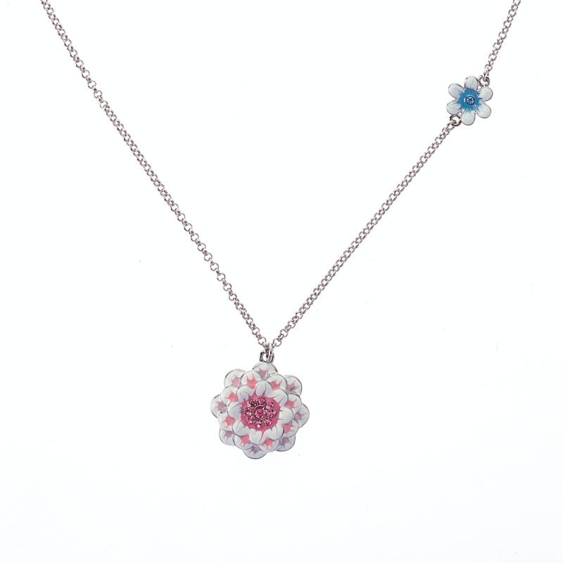 Pendant with chain pink-white peony