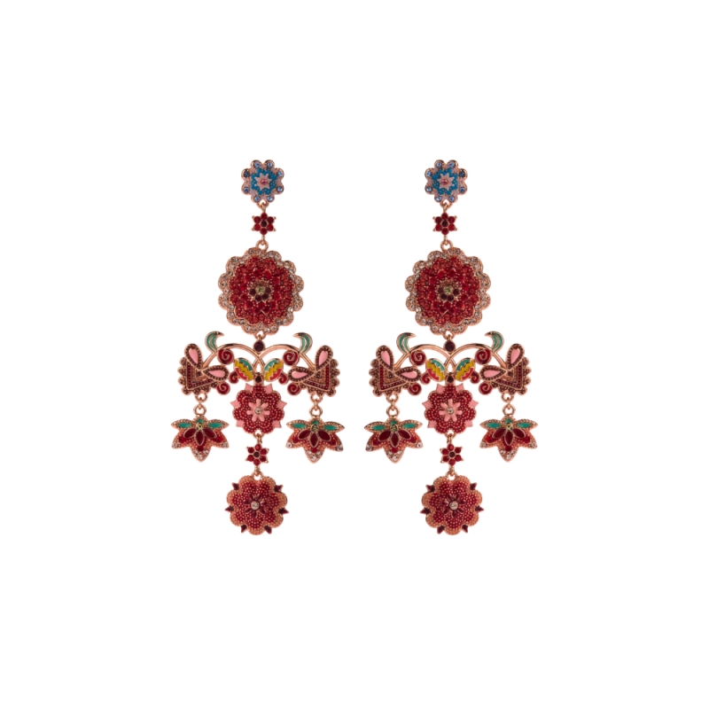 Long dangling earrings red flowers