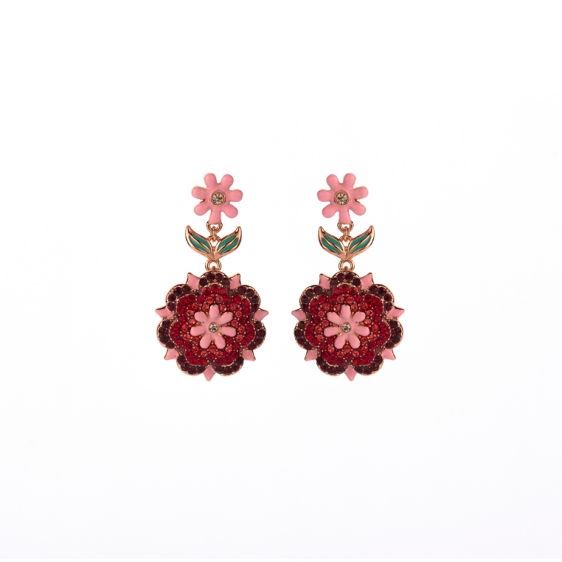 Earrings red-pink flowers