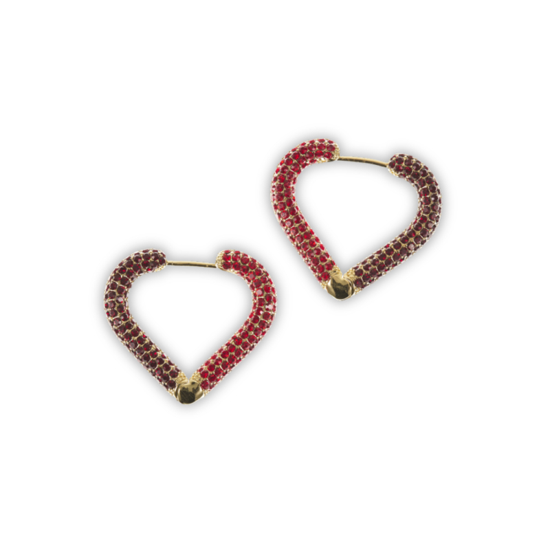 Gold earrings with an inner part in red-burgundy
