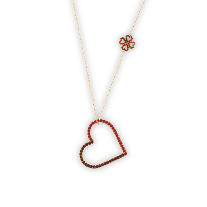 Long necklace with a heart red