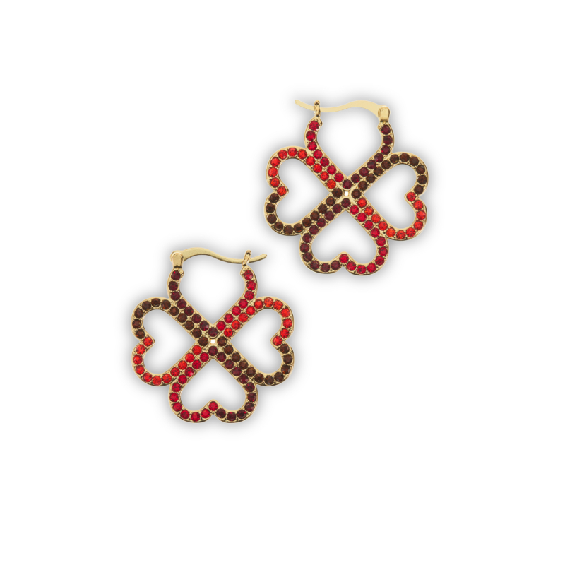 Earrings with four-leaf clovers in love gold