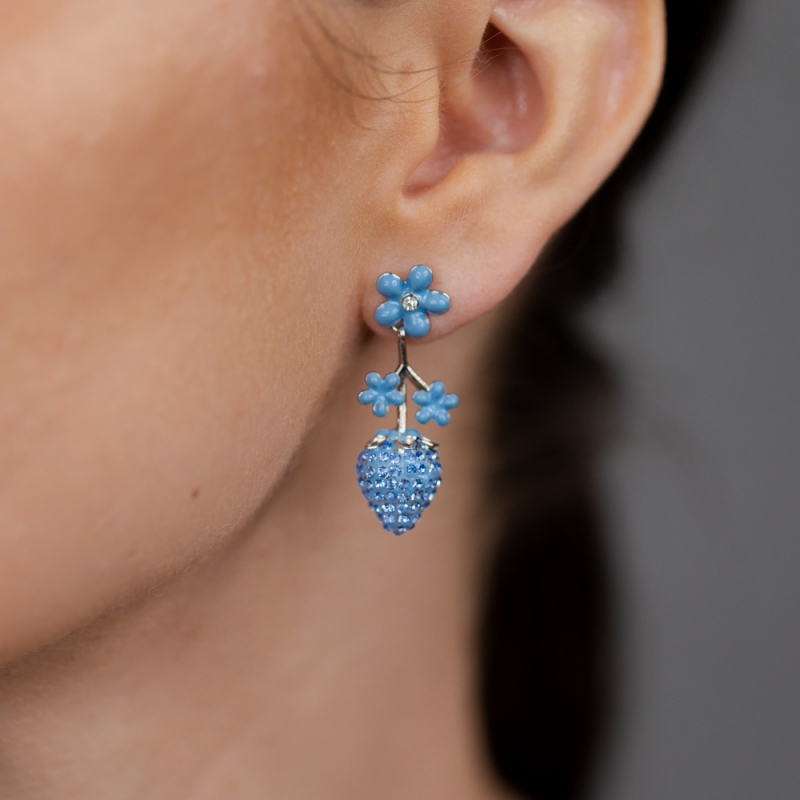 Earrings blue strawberry with flowers
