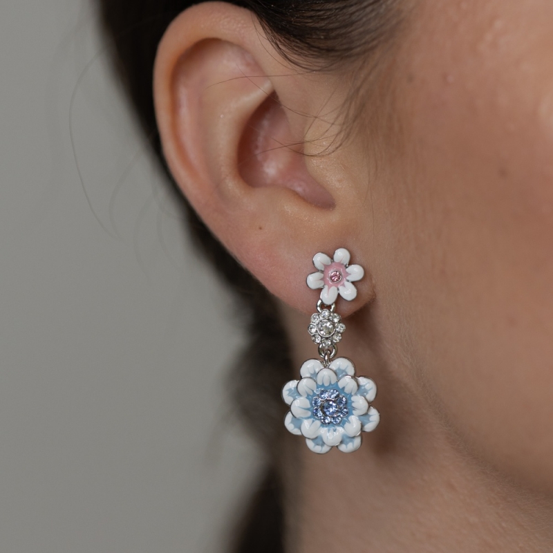 Pastel pink-blue peony earrings