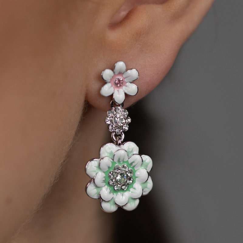 Pastel pink-green peony earrings
