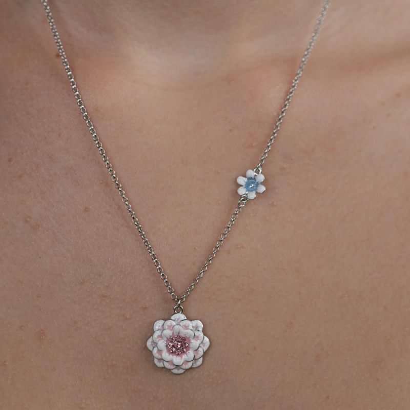 Pendant with chain pink-white peony