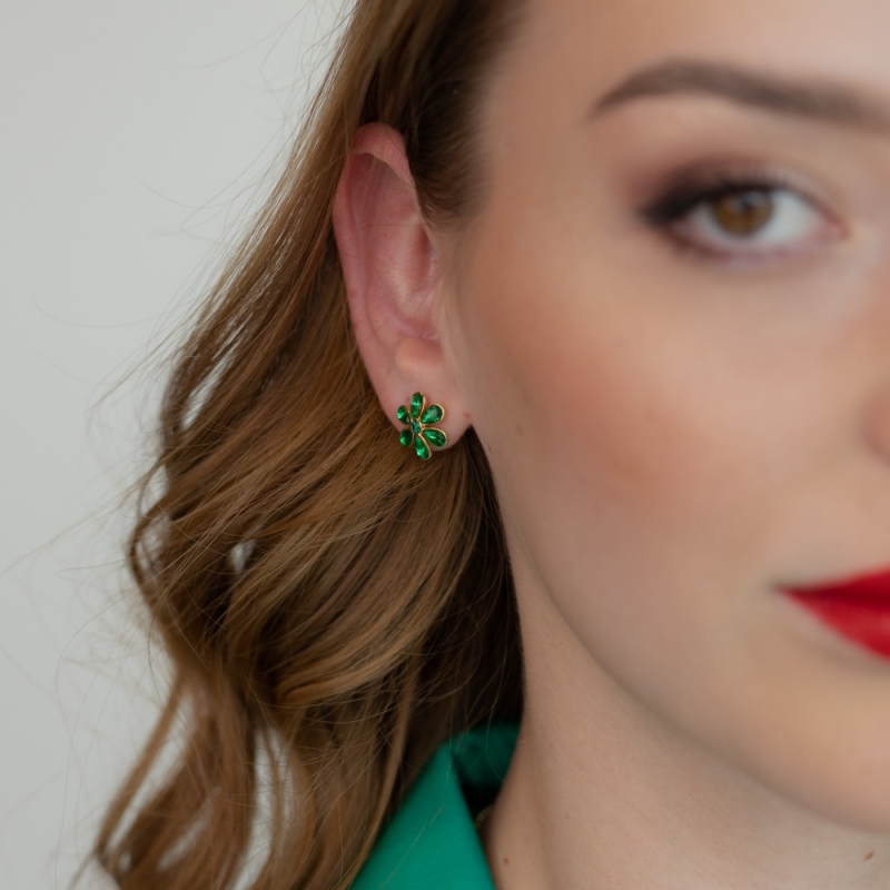 Earrings emerald meadow flowers