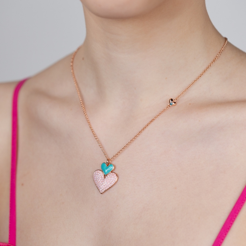 Pendant with chain pink heart