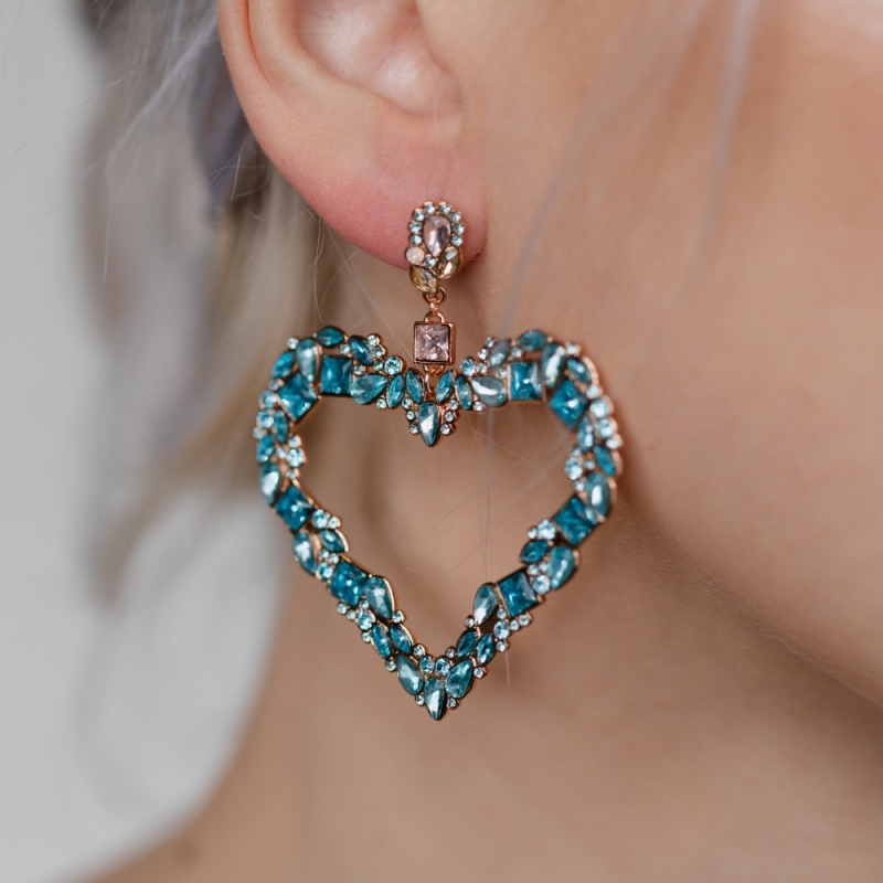 Earrings large turquiose hearts