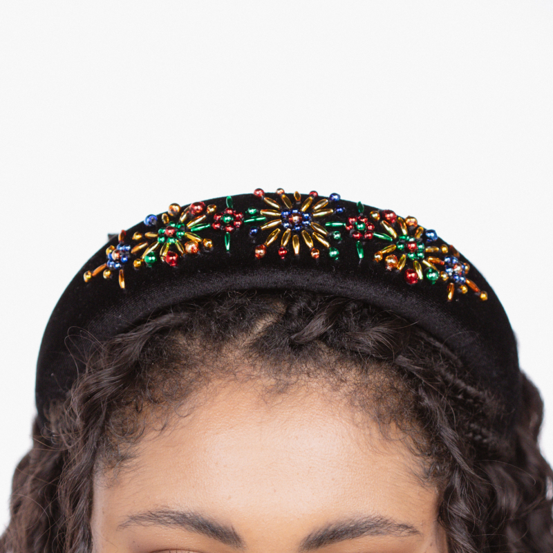 Headband with hand-blown beads