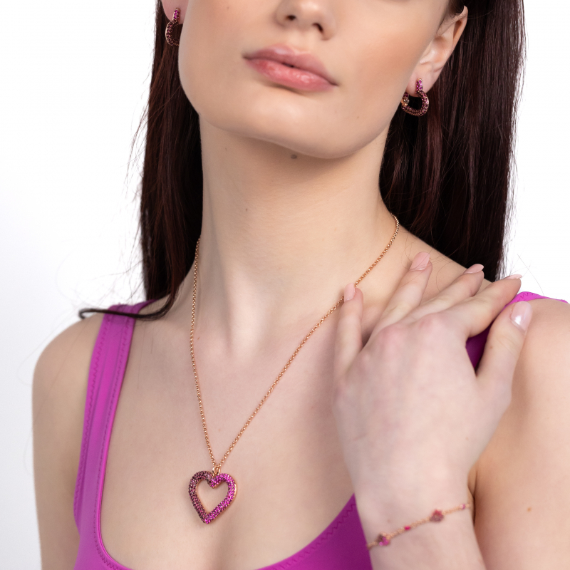 Pendant heart on chain pink-violet