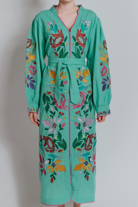 "Ékszeres" mentol-türkizkék ruha