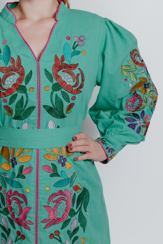 "Ékszeres" mentol-türkizkék ruha